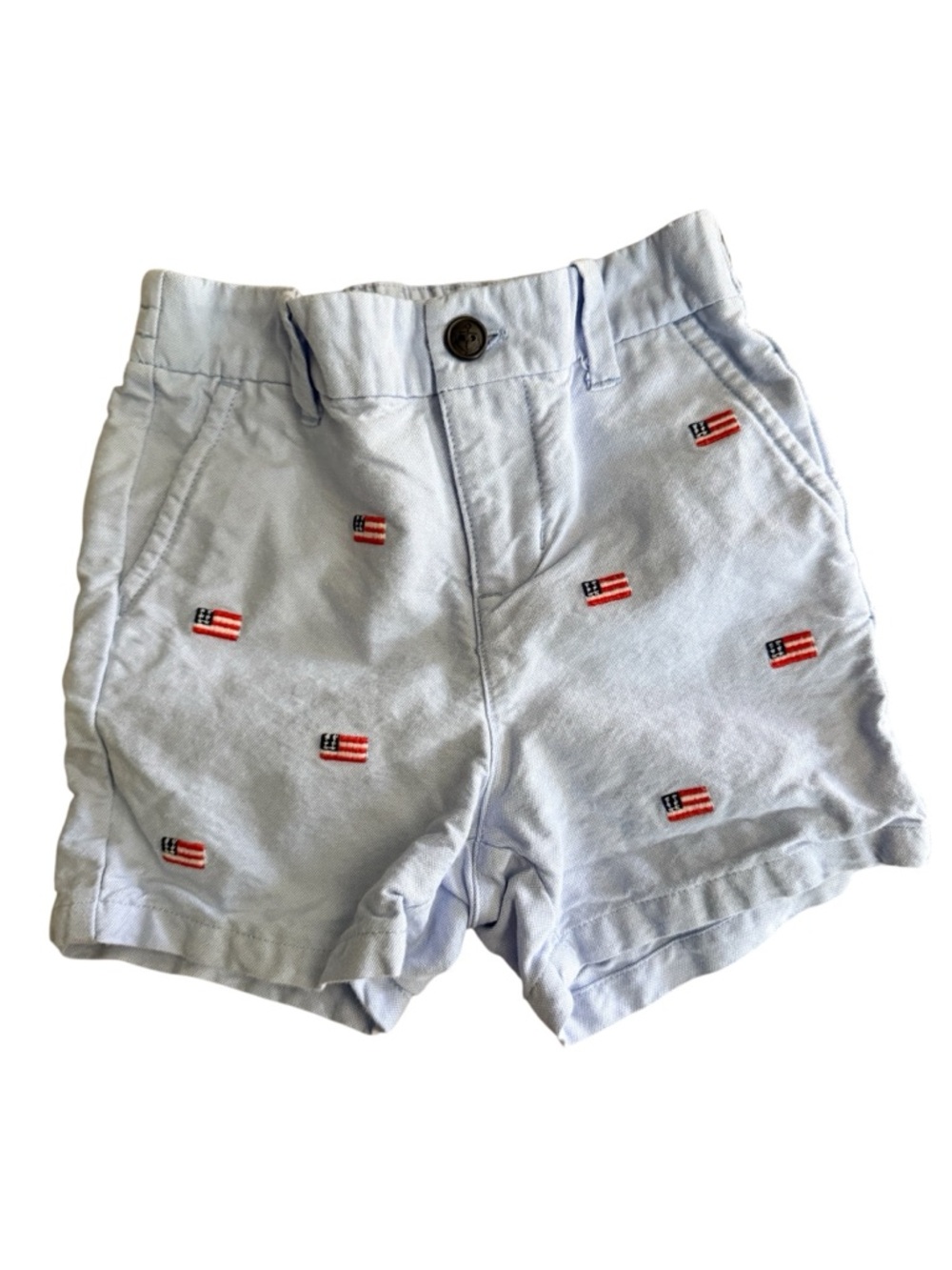 Janie and Jack Light Blue Shorts with Flag Embroidery